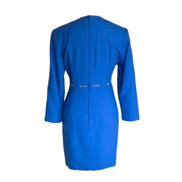 JACKIE K. VINTAGE • Royal Blue Beaded 3/4 Sleeve V-Neck Cocktail Dress - Picture 2 of 5